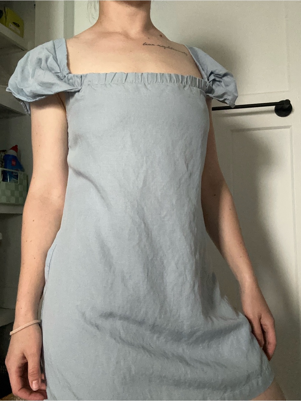 Reformation Pale Blue Chambray Scoop Neck Mini Dress